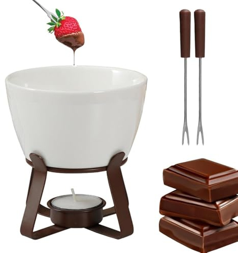 Set per fonduta di cioccolato, 300 ml, in ceramica resistente al calore e portatile, per le vacanze, compleanni, dolci, formaggio, burro, snack, uso personale