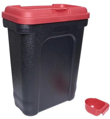 Large 30L Pet Food Storage Container with Scoop – Airtight Dry Food Bin with Flip-Top Lock, Durable Plastic Pet Food Tub for Dog, Cat & Animal Feed (15kg Capacity) (Red)
