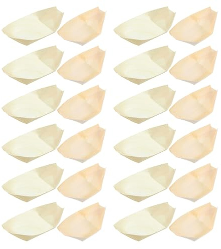 OSALADI Platos de Sushi Desechables de Madera de Pino 200 Unidades 100 Mini 85X6 CM 100 Grandes 14X8 CM Bandejas Ecológicas para Catering Aperitivos Postres y Servicio en