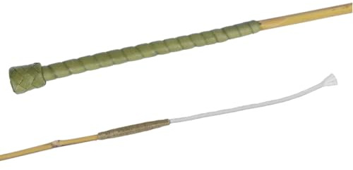 JA Horse JA0022 Fleck Bambusgerte Dressurgerte Reitgerte mit pflanzlich gegerbtem Ledergriff & Spitze aus Baumwollschnur – Bambus-Gerte, lösemittelfreier Klebstoff & Hanfschnur (Grün, 120 cm)