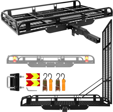 920lbs Trailer Hitch Cargo Carrier, 50 × 28.3 Folding Hitch Mount Cargo Carrier with Ramp, Heavy Duty Mobility Wheelchair Carrier with 2 Receiver for RV SUV Pickup Sedan, Alloy Steel