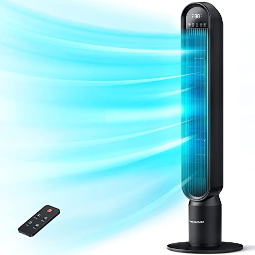 VAGKRI Turmventilator für Schlafzimmer, Leiser Bodenventilator 106cm mit vertikaler Oszillation von 90° und 135°, 4 Modi, 4 Geschwindigkeiten, 15-Stunden-Timer, Standventilator