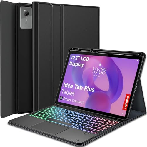 Wineecy Touchpad Keyboard Case for Lenovo Idea Tab Plus 12.1 Inch 2025 Tablet, 7 Color Rainbow Backlight Detachable Bluetooth Trackpad Keyboard Folio Smart Cover with Pen Holder