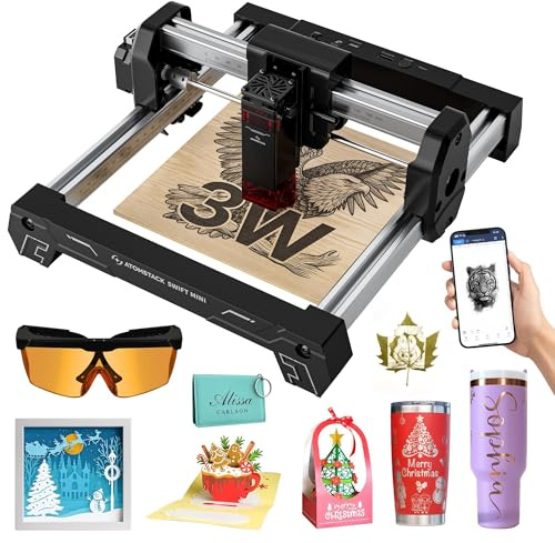ATOMSTACK Swift Mini Laser Graviermaschine 3W, 100% Vormontierter Lasergravierer & Lasergravur Maschine, 135x145mm, 0,04mm, WLAN/App für Anfänger, DIY Holz, Leder & Geschenke