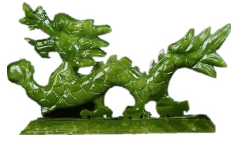 Statuetta di drago Feng Shui, statua di giada verde per la decorazione di casa e ufficio, 50 cm, mascotte della fortuna e della buona fortuna, decorazione per Capodanno e attrazione della ricchezza