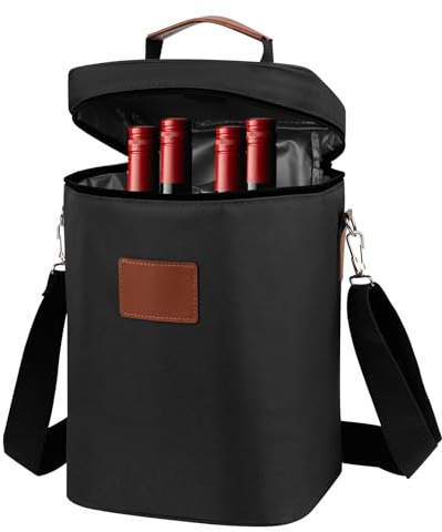 4 Bottle Insulated Wine Cooler Bag, Leakproof Padded Wine Carrier Tote Bag
