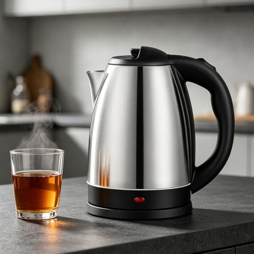 Stainless Steel Electric Kettle 2L, 1500W Fast Boil Water Kettle with LED Indicator, Auto Shut-Off & Boil-Dry Protection for Home, Office & Travel