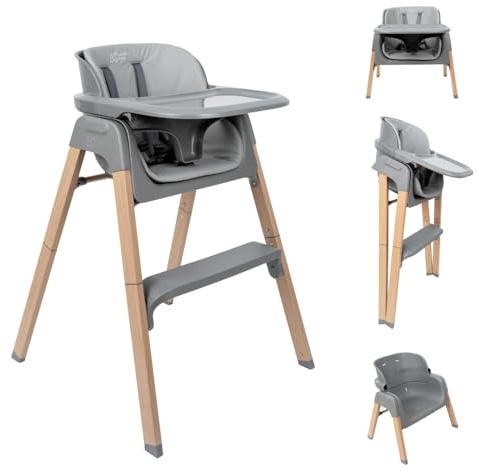 DEVESSPORT Trona 2 en 1 Plegable y Evolutiva (6 a 60 Meses) - Silla Alta Convertible con Montaje Sin Herramientas, Bandeja Extraíble, Cojín Lavable y Estructura de Acero Lacado - Gris