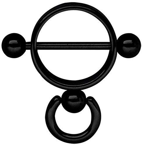 Brustpiercing Schmuck Stahl Ring der O, schwarz beschichtet, in 1,6 x 14 mm