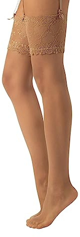 CALZITALY Pack reggicalze in Pizzo e Calze per Reggicalze Velate con Banda Floreale, Calze per Reggicalze Sposa 15 DEN | S, M/L, XL, XXL, 3XL, 4XL | Made In Italy (S, NATURALE)