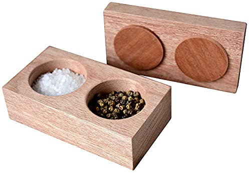 Salt and Pepper Pinch pots, salt cellars, seasoning set, handmade from eco-friendly Meranti hardwood.