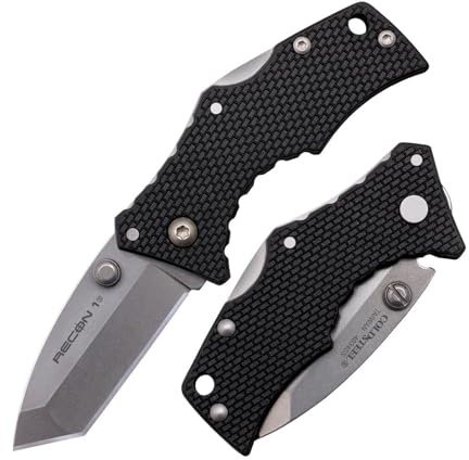 Cold Steel Micro Recon 1 2 4034SS Tanto Point Blade 2.375 Griv-Ex Handle Folding Knife w/Tri-Ad Lock, Ambidextrous Pocket/Belt Clip