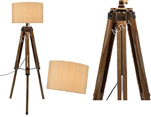 Soporte de madera náutica para lámpara de pie con trípode para decoración del hogar (con pantalla de lámpara)