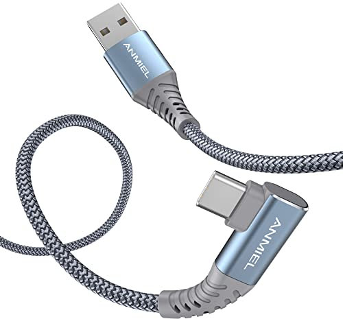 USB C Kabel 3M lang rechtwinklig,USB A 2.0 auf Typ C Kabel,geflochtenes Nylon-Ladekabel,kompatibel mit Samsung Galaxy S21, 20,S10,S9,S8,LG,Moto,Pixel und mehr,USB C Mobiltelefon,Kamera