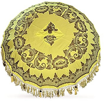 MAISONICA Bali Handmade Sun Parasol Hardwood Garden Umbrella Yellow and Gold