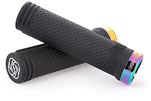 Gusset S2 Lock-On Extra Soft Mountain Bike Grips - Oil Slick, 131mm length / VEXK3 Compound MTB Cycling Cycle Trail Enduro Ride Comfort Handle Bar Handlebar Part Race Rubber Pattern Pair Accessories