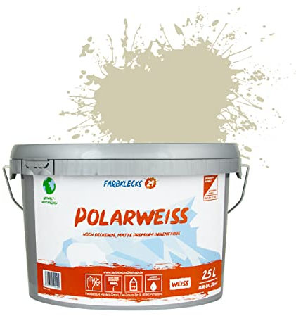 Farbklecks24 Polarweiss Color (versch. Farben) premium Wandfarbe, weiss, sehr hohe Deckkraft, Wandfarbe, Deckenfarbe, Deckkraft Klasse 1, Nassabrieb Klasse 2 (2,5L, Beige 1-2)