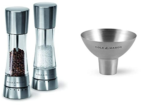 Cole & Mason H59408G Derwent Salz und Pfeffer Mühle Set/Cole & Mason H611928CS Dover Edelstahltrichter | Bundle