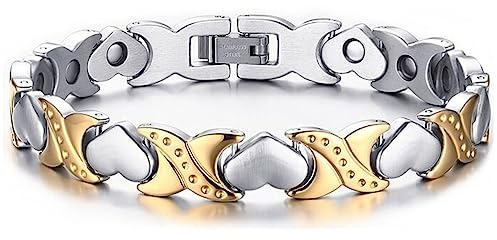 JFUME Bracelet Magnétique pour Femme Coeur Plaqué Or 18k Bijoux Bracelets pour Femme avec Outil de Retrait de Maillon 20cm Ajustable