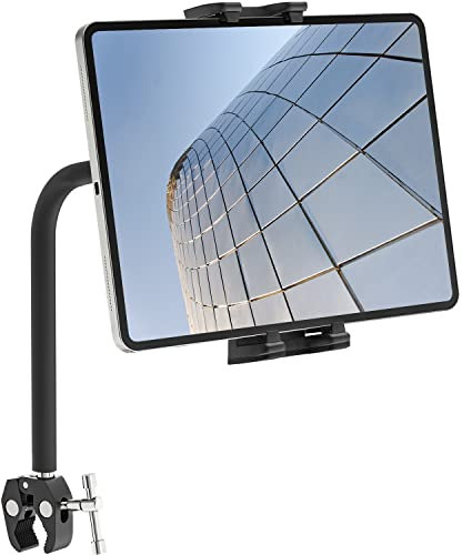 Cenawin Laufband Tablet Halterung Schwanenhals, Flexible Heimtrainer Tablet Halter Ständer Lang Arm Innen Fahrrad Lenker Tablet Halterung für iPad Pro iPad Air iPad mini, 4,7-12,9 Tablet Handys