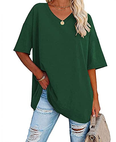 Famulily Women's Summer Casual V Neck Half Sleeve T Shirt Ladies Short Sleeve Oversized Baseball Tshirts Tunic Tops