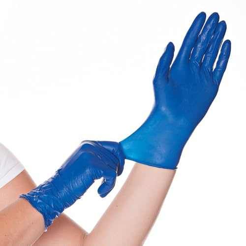 FRANZ MENSCH 100 Stück Hygostar Latexhandschuhe Soft Blue | puderfrei, Packung, blau, 7/S, L: 24cm, Einweghandschuhe, Professionelle Handschuhe, Latexhandschuhe