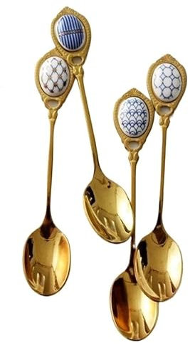 GIAYEU Coffee stirring spoon,4pcs Tablespoons Vintage gold-plated stainless steel coffee spoon stirring spoon dessert spoon afternoon tea small spoon Serving Spoon