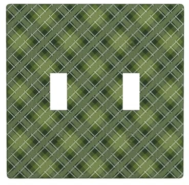 Placca di copertura per interruttore della luce a levetta, 2 piastre da parete di dimensioni standard 11,4 x 11,4 cm, plaid verde doppia piastra di copertura per interruttore della luce, piastra