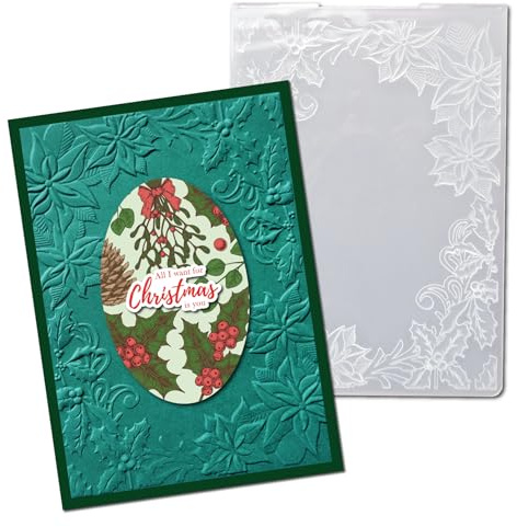 arriettycraft 3D Christmas Poinsettia Frame Plastic Embossing Folders for Christmas Card Making Holly Leaves Embossing Folder for Gift Tag Paper Crafting Home Decoration 5x7