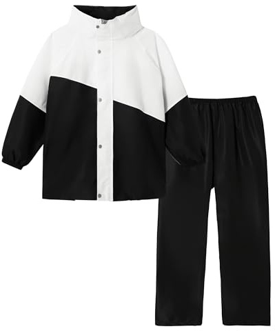 Volunboy Enfants Imperméable à Capuche Boutons Manteau Veste de Pluie et Pantalon Combinaison pour Fille Garçon