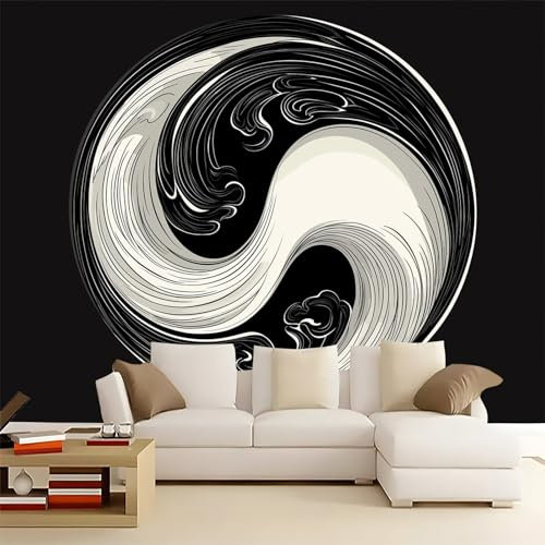 Papel tapiz fotográfico Simple Símbolo Del Yin Y El Yang Mural papel tapiz no tejido 300 x 210 cm Papel tapiz para sala de estar dormitorio decoración Negro póster gigante Mural papel tapiz