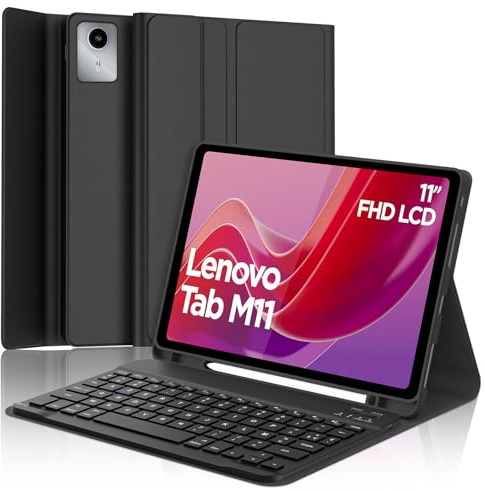 Occtingkind Coque Clavier pour Lenovo Tab M11 11 Pouces, AZERTY Français Housse Clavier Bluetooth Magnétique Détachable avec Porte Crayon pour Tablette Lenovo Tab M11 11 2024 (TB330FU/TB330XU), Noir