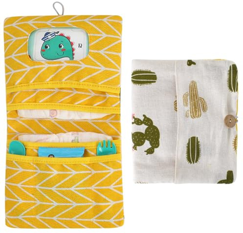 Organizador de Bolsas 2 en 1 para Pañales y Neceser Pequeño - Para Mamás en Movimiento con Cremas, Toallitas y Accesorios de Bebé (Cactus)