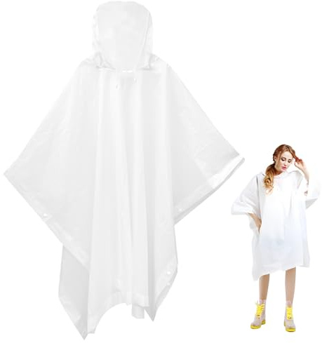 Elsrantor Uppsättning av 2 unisex regnponchos med dragskohuva för camping, regnjacka för vandring, regnrock för resor, cykling (vit)