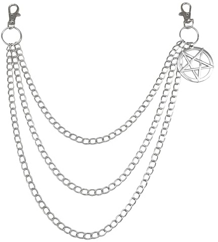 1pcs Pentagram Star Design Jean Chain – Functional Chain Belt for Jeans and Trousers, Sturdy Trouser Chain with Secure Clips, Trendy Belt Chain and Mens Accessories for Fashion Enthusiasts