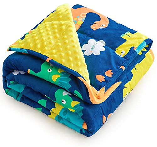 Sivio Weighted Blanket 2,3 kg 90 x120 cm, Soft Velvet Heavy Blanket with Cartoon Patterns, Throw Breathable Blanket with Premium Glass Bead, Blue Dinosaur