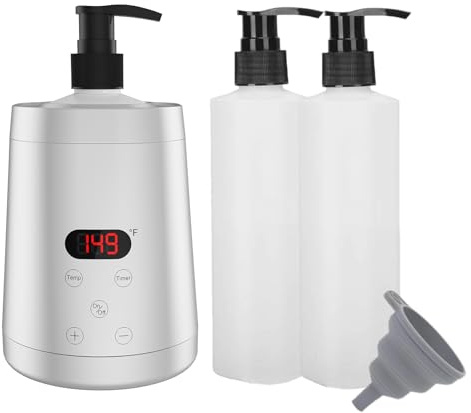 Professionell massageoljevärmare enhet – elektrisk flaskvärmare med temperaturinställning, steglös uppvärmning från 0 till 65 °C och 24 timmar timer – 360° jämn värme för skönhetssalong-silver