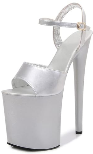 Omeslike 7,87 Pouces / 20 cm Femmes Sexy Talons Hauts Sandales Mode À Bout Ouvert Stiletto Robe De Mariée Chaussures De Fête Stripping Danse Pompes pour Femmes,Argent,38 EU