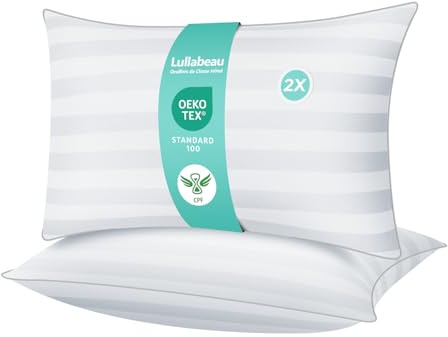 Lullabeau Oreiller 40x70 cm Lot de 2, Oreillers doux Moelleux, Qualité Hôtelière de Luxe, Oreillers Classiques, Coussin Respirant et Doux, Lavable, Idéal pour Dormeurs sur Le Côté, Le Dos et Le Ventre