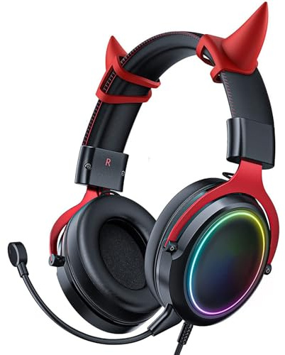 Sinyuyong Cuffie da gioco for PC con luce RGB, cuffie cablate sopra l'orecchio con microfono pieghevole con cancellazione del rumore, cuscinetti in memory foam(Black)