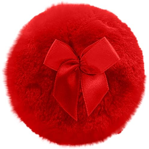 Borla de polvo suave para bebés y adultos, borla de polvo corporal redonda lavable con lazo, herramienta de belleza reutilizable para aplicaciones faciales, 9 cm de diámetro (rojo, 9 x 3 cm)