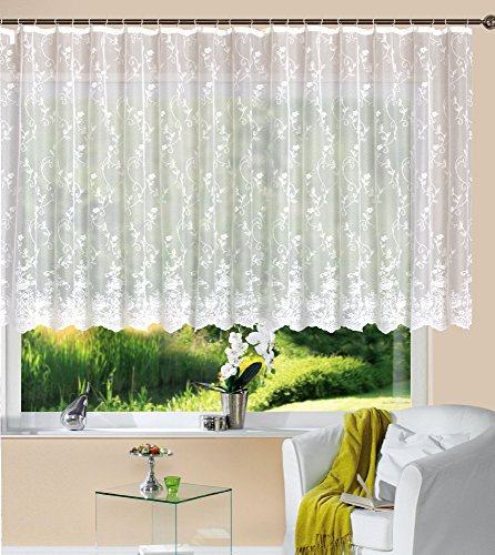 Gardine Store Jacquard Mainz HxB 145x300 cm Kräuselband Universalband Weiß Blumenmuster Transparent Vorhang Wohnzimmer, 13144
