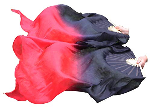 Winged Sirenny Paar Kleiner Fächer-Schleier Bauchtanz Seide 110cm mit Drehendem Poi-Band, Handbemalt Leichter Schleier für Tanzauftritte und Übungen, Spirituelle Darbietungen