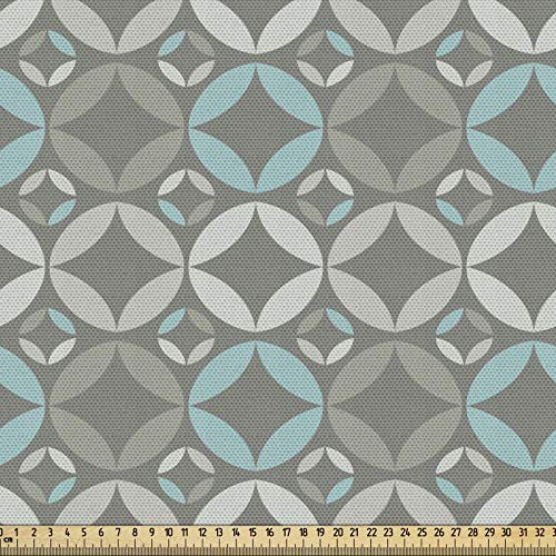 ABAKUHAUS Grau und Blau Gewebe als Meterware, Retro Kreise, Schön Gewebten Stoff für Polster und Wohnaccessoires, 1M (148x100cm), Hellgrau Hellblau Grau