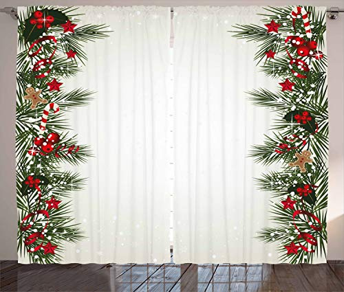 ABAKUHAUS Weihnachten Rustikaler Gardine, Silvester Magie, Schlafzimmer Kräuselband Vorhang mit Schlaufen und Haken, 280 x 225 cm, Rot Grün