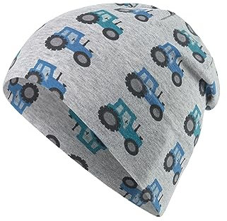Sterntaler Beanie Traktor – Jungen Mütze aus Melange-Singlejersey mit UV-Schutz 50+ – Bedruckt mit Traktoren – Bequeme Kindermütze – Für Babys und Kleinkinder – silber, Größe 53
