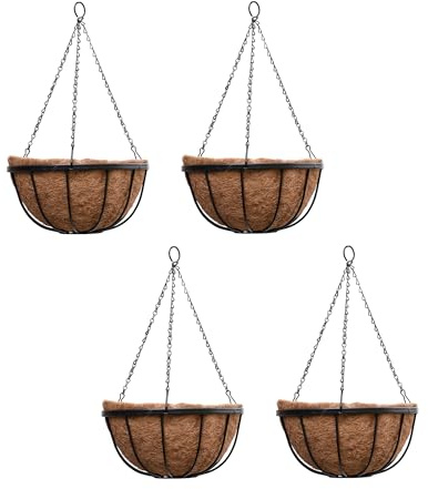 Thompson & Morgan Natural Garden Hanging Baskets & Liners Ideal for Trailing Plants and Flowers 30cm Metal Hanging Basket Frames & Coconut Husk Liners (4)