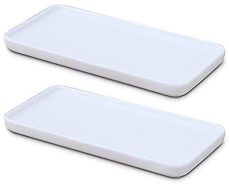 Lanhope Keramik-Tablett, klein, rechteckig, Badewannen-Tablett, Badezimmer-Organizer, Kosmetik-Halter für Taschentücher, Kerzen, Handtuch, Pflanzen, Schmuck, Ring, Geschirr, Kommode, 2 Pieces weiß