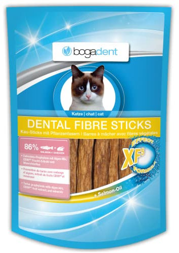 bogar, Bogadent Dental Sticks für Katzen, Katzen-Zahnpflege, Katzensnacks zur Förderung des Kauens und der Verdauung, Chips für Katzen, Mit Fisch, Fleisch, Früchten und Mineralstoffen, 50 g