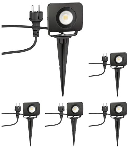 ledscom.de 5 Stück LED Gartenstrahler Wega mit Erdspieß für außen, schwarz, 9,46W, 935lm, warm-weiß